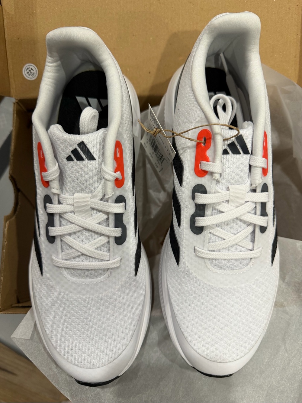 adidas White Sneakers with Black Stripes & Orange Eyelets